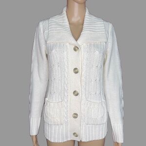 Cable Knit Shawl Collar Button Cardigan Size Small